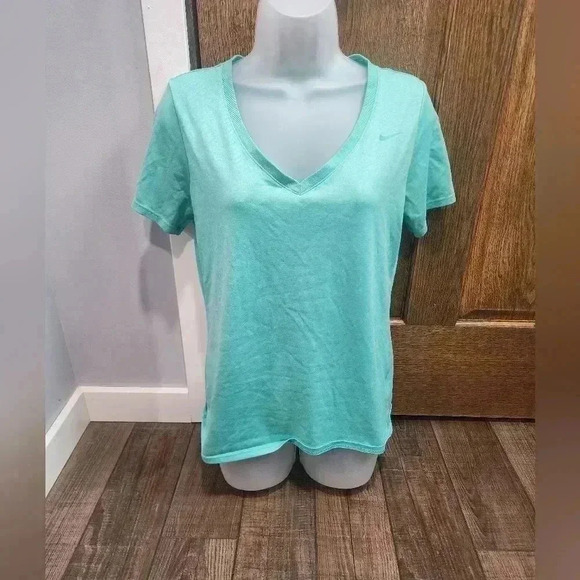 Nike Tops - Nike Dri-fit Shirt Women's Large Teal Short  Sleeve V-neck Tee Shirt